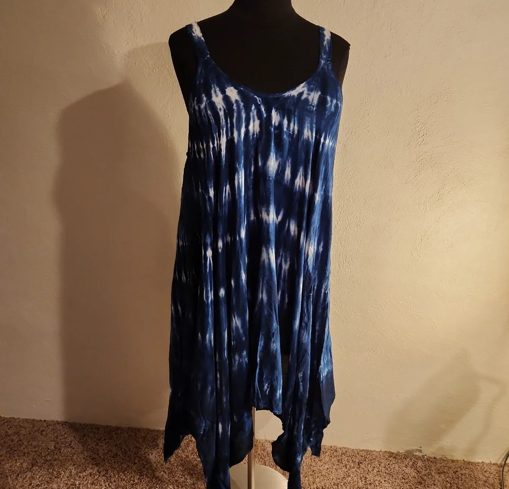 Raviya Navy Tie-Dye Sleeveless Handkerchief Hem Dress Size 3X NWT - Picture 1 of 7